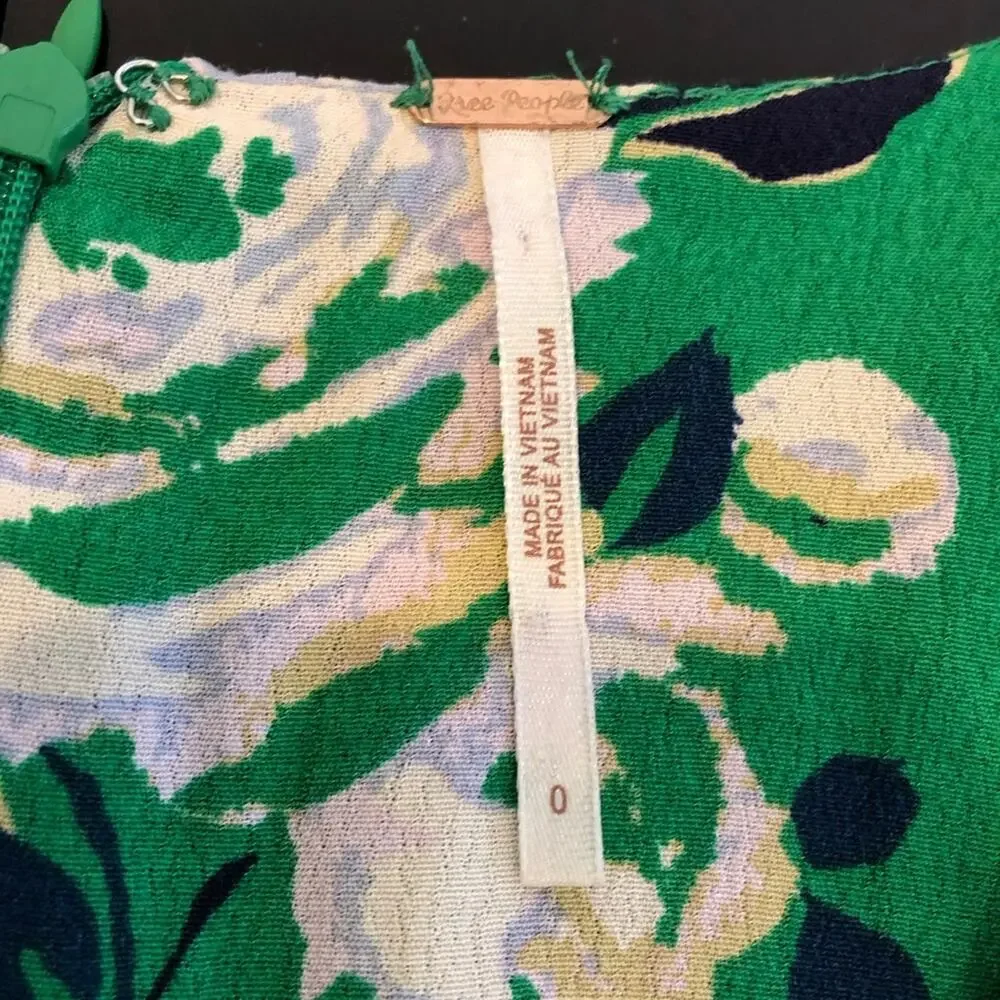Free People Neon Garden green white floral dress size 0